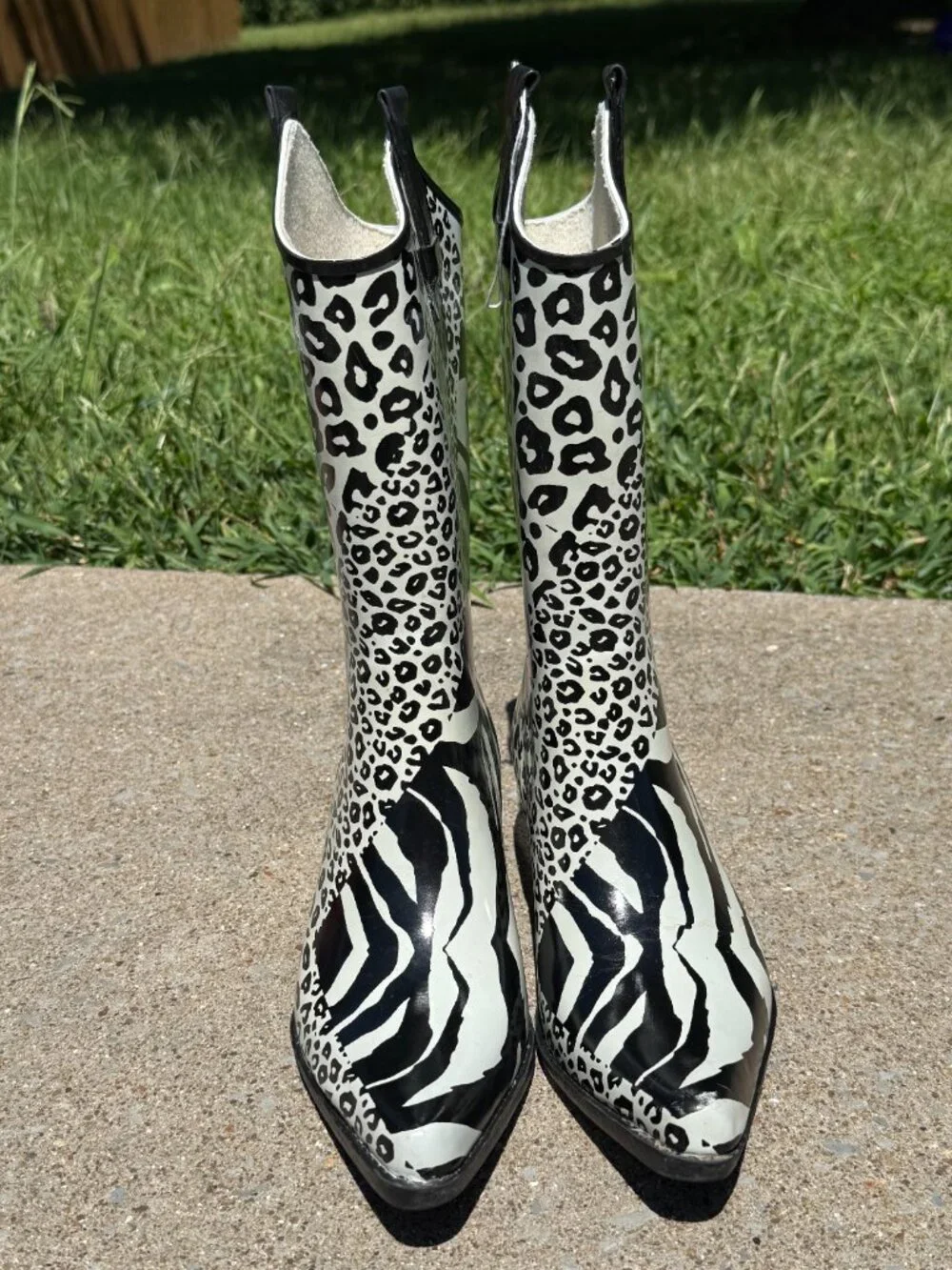 Womens 6 Zebra Leopard Rain Boots Western Cowgirl Y2K Animal Print Boots 4068